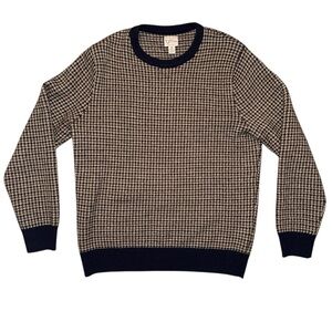 J. Crew Men's Crewneck Sweater - Blue and Cream Houndstooth